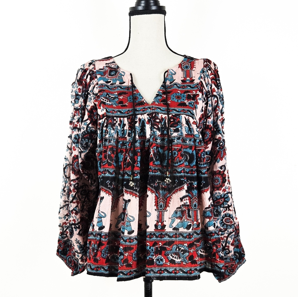 🦋LAST🦋 NWT Blue Boheme Luna Printed Blouse, Blue/Red